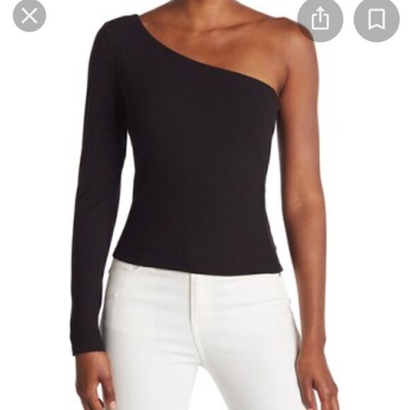 MELROSE And Market One Shoulder Black Ribbed Long Sleeve Top - Picture 1 of 7